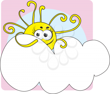 Royalty Free Clipart Image of a Sun Peeking From Behind a Cloud