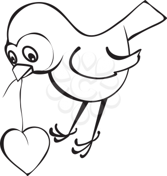 Royalty Free Clipart Image of a Bird Holding a Heart on a String