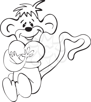 Royalty Free Clipart Image of a Monkey Holding a Heart