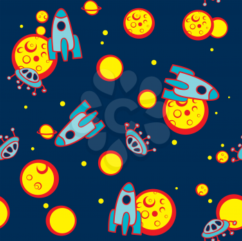 Royalty Free Clipart Image of a Rocket and Planet Background