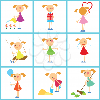 Royalty Free Clipart Image of Girls Doing Activities