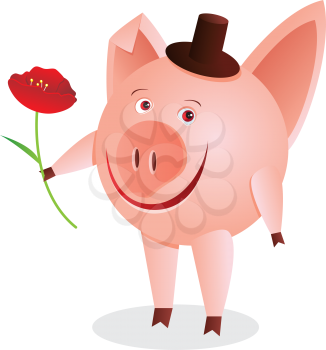 Royalty Free Photo of a Pig With a Flower