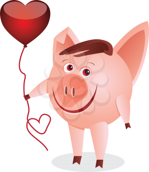 Royalty Free Clipart Image of a Pig With a Heart Balloon