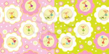 Royalty Free Clipart Image of a Background of a Girl Doing Different Activities