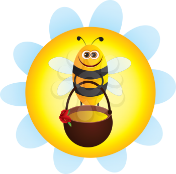 Royalty Free Photo of a Bee With a Pot of Honey Inside a Flower