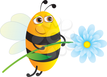 Royalty Free Clipart Image of a Bee With a Flower