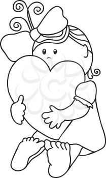 Royalty Free Clipart Image of a Little Girl Hugging a Heart