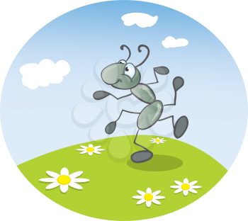Royalty Free Clipart Image of an Ant Dancing on the Lawn
