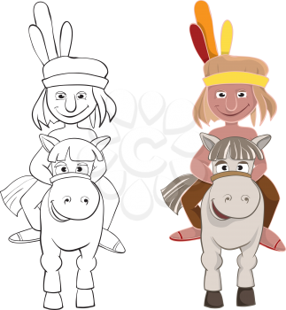 Royalty Free Clipart Image of a Native on Horseback in Colour and Black and White