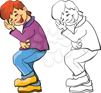 Royalty Free Clipart Image of a Boy Laughing in Colour and Black and White