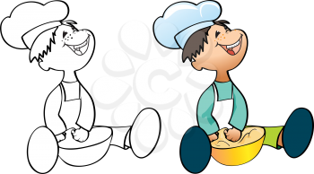 Royalty Free Clipart Image of a Person in a Chef's Hat Kneading Dough