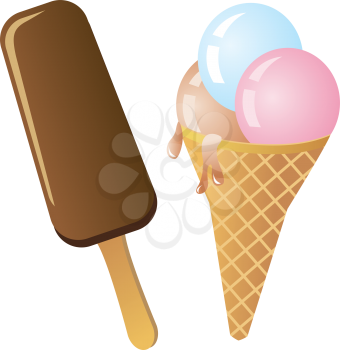 Royalty Free Clipart Image of an Ice Cream Bar and a Cone