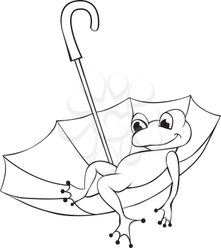 Royalty Free Clipart Image of a Frog in an Upturned Umbrella