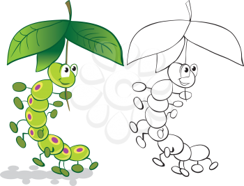Royalty Free Clipart Image of Two Caterpillars Under Leaf Umbrellas