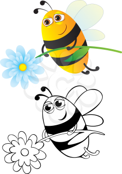 Royalty Free Clipart Image of Bees With a Flower