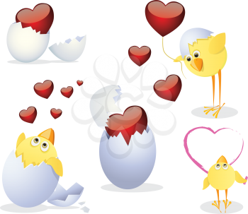 Royalty Free Clipart Image of Chicks and Hearts
