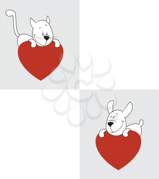 Royalty Free Clipart Image of a Valentine Cat and Dog
