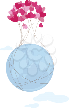 Royalty Free Clipart Image of Earth Being Lifted by Hearts