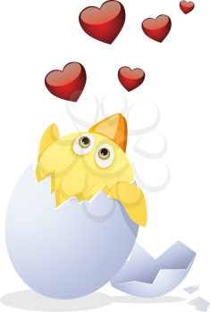 Royalty Free Clipart Image of a Chick in an Egg With Hearts Above It