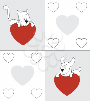 Royalty Free Clipart Image of a Cat and Dog Valentine