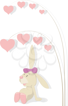 Royalty Free Clipart Image of a Rabbit Under Hearts