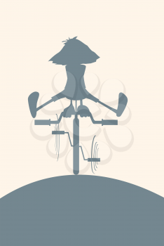 Royalty Free Clipart Image of a Silhouette of a Rabbit on a Bike