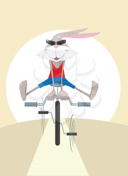Royalty Free Clipart Image of a Rabbit on a Bike