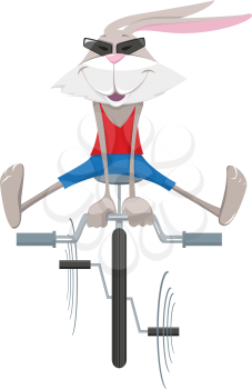 Royalty Free Clipart Image of a Rabbit on a Bicycle