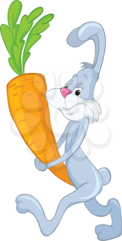 Royalty Free Clipart Image of a Bunny With a Carrot