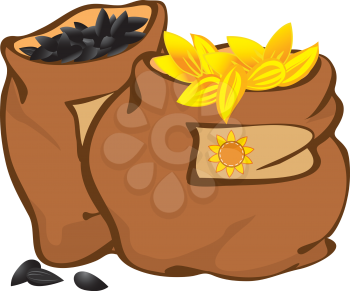 Royalty Free Clipart Image of Bags of Sunflower Petals and Seeds