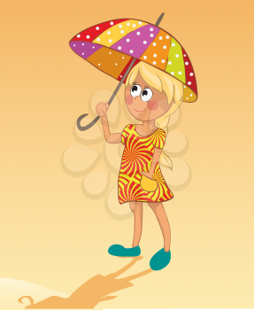 Royalty Free Clipart Image of a Girl Shading Herself With an Umbrella