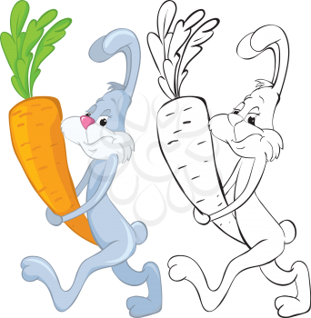 Royalty Free Clipart Image of Two Versions of a Bunny With a Carrot