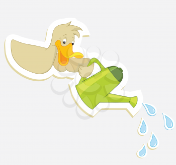 Royalty Free Clipart Image of a Duck With a Watering Can