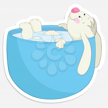 Royalty Free Clipart Image of a Rabbit Bathing