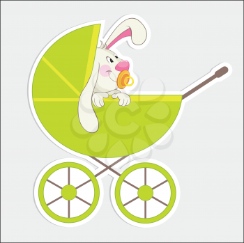 Royalty Free Clipart Image of a Rabbit in a Buggy