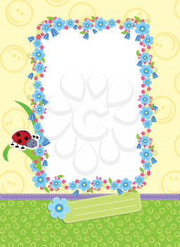 Royalty Free Clipart Image of a Floral Frame With a Ladybug