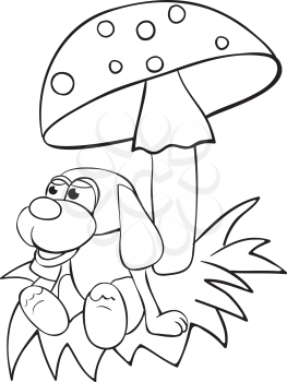 Royalty Free Clipart Image of a Dog Under a Toadstool