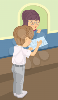 Royalty Free Clipart Image of a Boy at the Bank