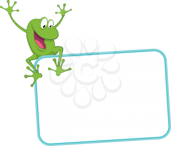 Royalty Free Clipart Image of a Frog and a Label