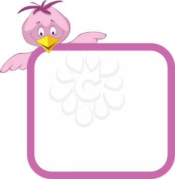 Royalty Free Clipart Image of a Pink Bird on a Frame
