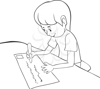 Royalty Free Clipart Image of a Boy Writing on an Envelope