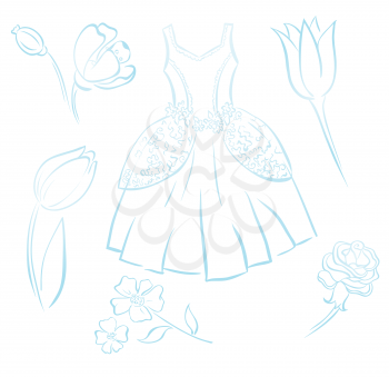 Royalty Free Clipart Image of a Gown and Flowers