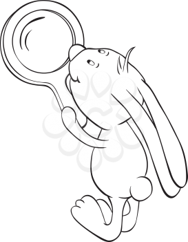 Royalty Free Clipart Image of a Rabbit With a Magnifying Glass