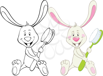 Royalty Free Clipart Image of Two Versions of a Bunny With a Toothbrush