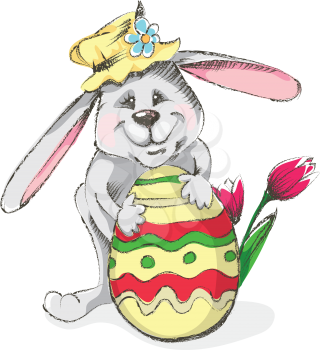 Easter rabbit with egg and flower