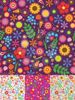 Four floral seamless patterns