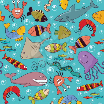 Set of seamless background - underwater wildlife, marine animals, cartoon concept