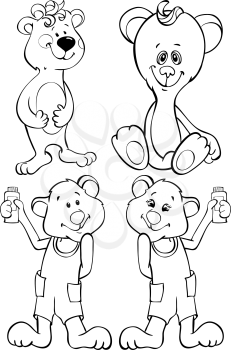 Four funny bears - contour drawing