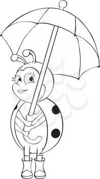 Ladybug with umbrella - contour illustration