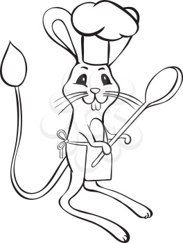Jerboa chef with spoon in chef's hat - outline illustration